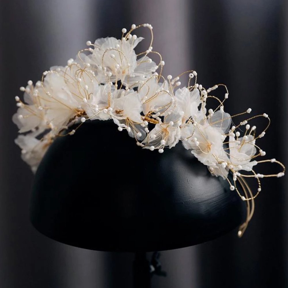 Handmade White Beaded Floral Headpieces